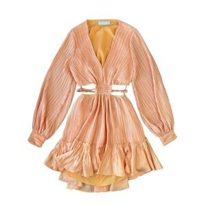 Jonathan Simkhai Londyn Dress Cutout Long Sleeve Mini Ruffle Orange Size Small